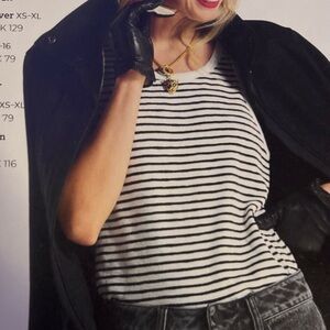 CAbi Paragon Tank 4381 Black and White Striped Tank Top Size Medium VGUC